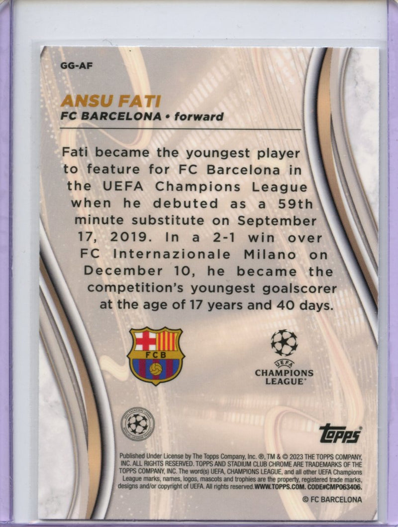 2022-23 Topps Stadium Club Chrome UEFA Club Competitions Ansu Fati Glimpses Of Gold