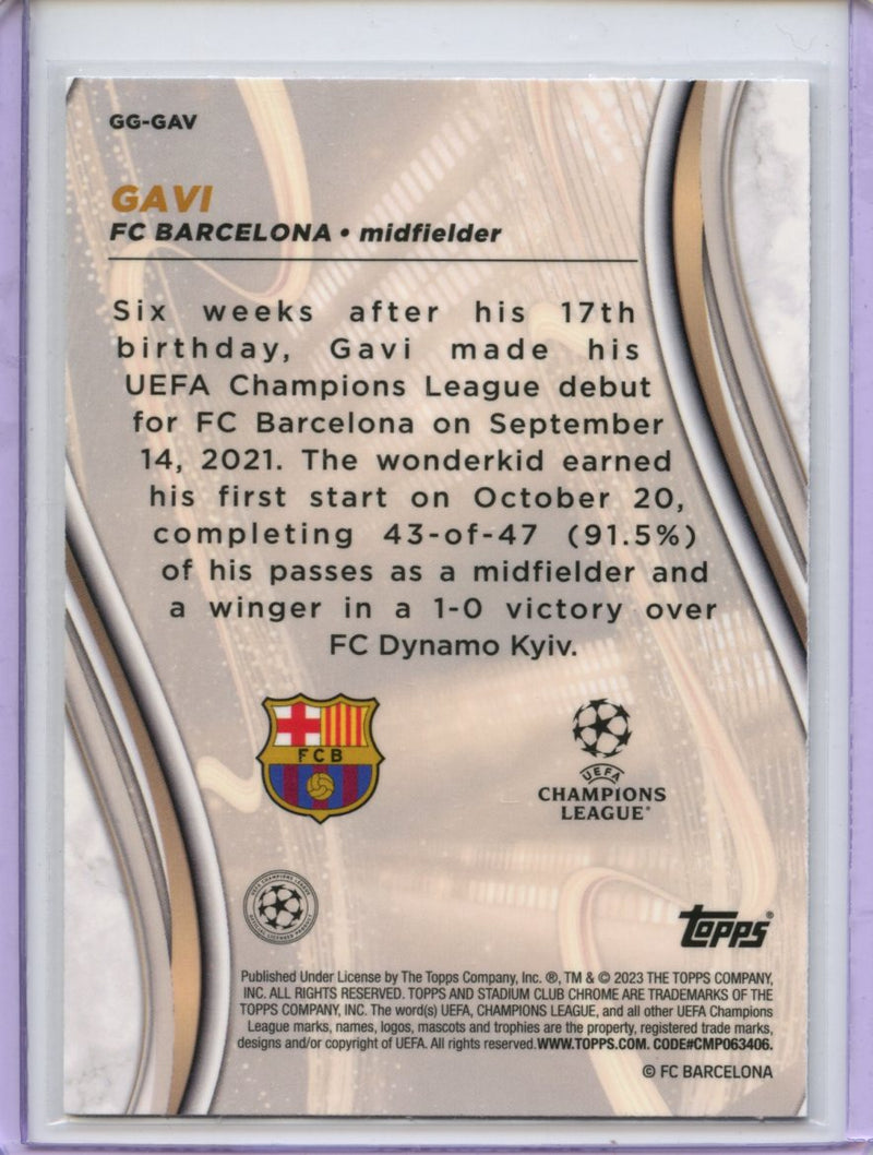 2022-23 Topps Stadium Club Chrome UEFA Club Competitions Gavi Glimpses Of Gold