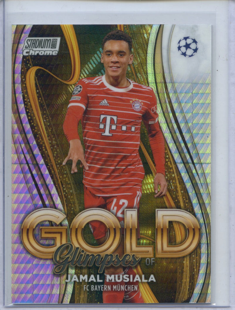 2022-23 Stadium Club Chrome UEFA CC Jamal Musiala Glimpses Of Gold Prism 140/199
