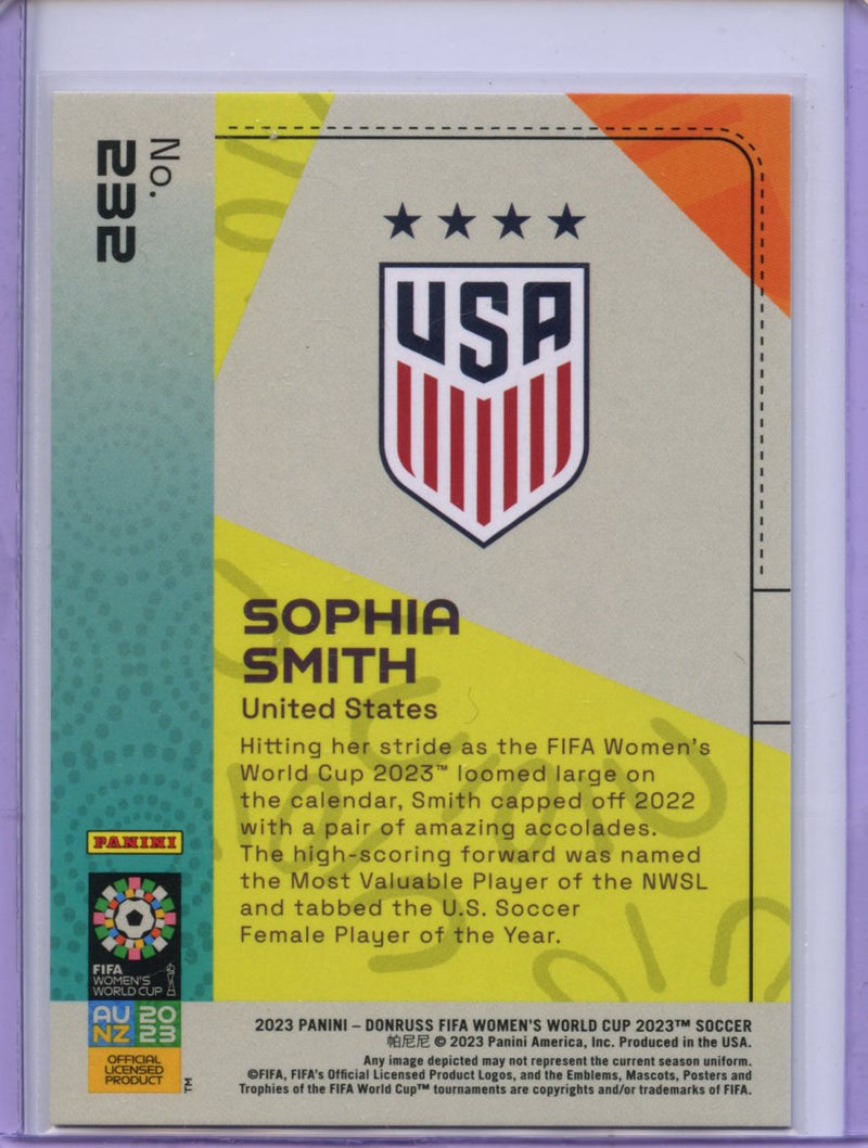 2023 Donruss FIFA Womens World Cup Sophia Smith Base Short Print Orange 14/49