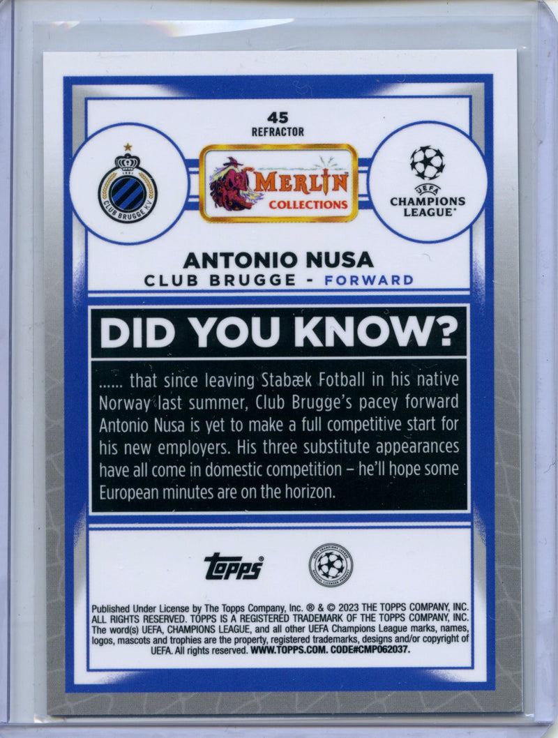 2022-23 Topps Merlin Chrome Antonio Nusa Refractor