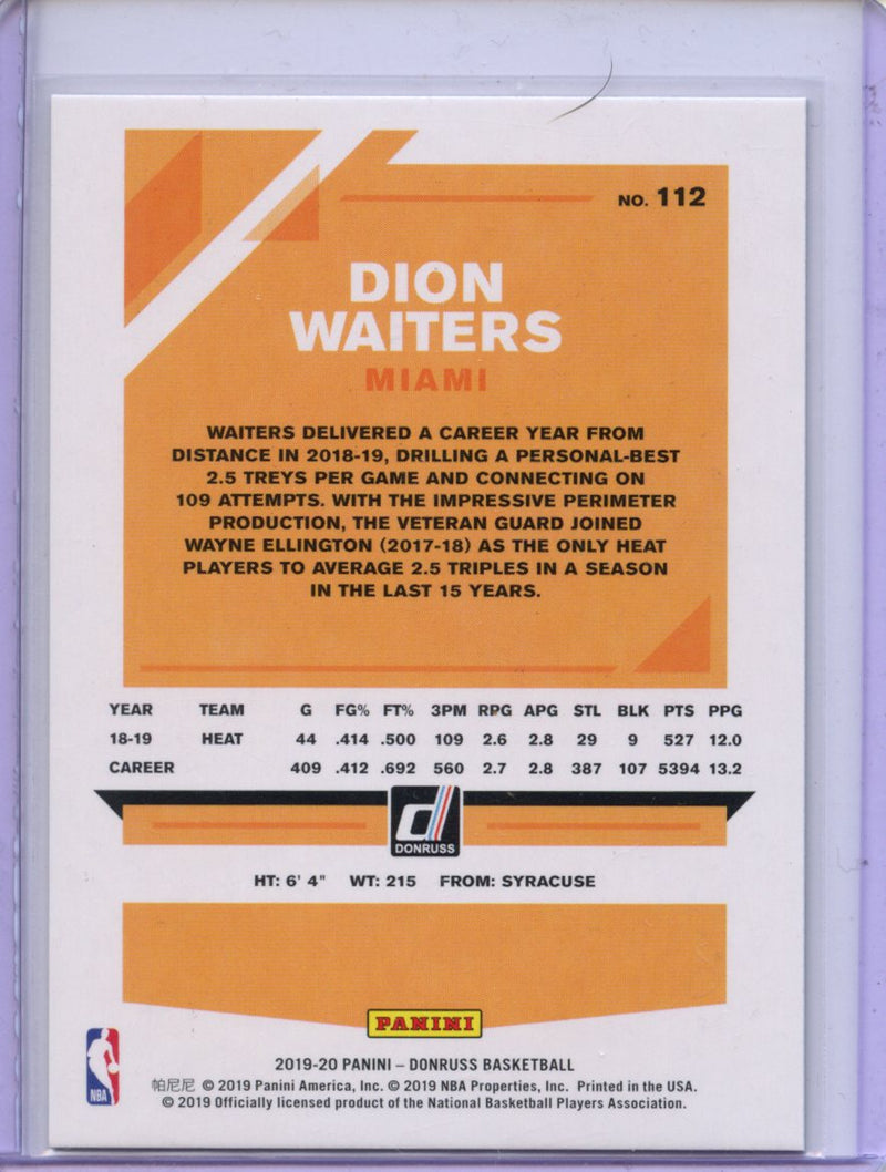 2019-20 Panini Donruss Dion Waiters Green Laser 46/99