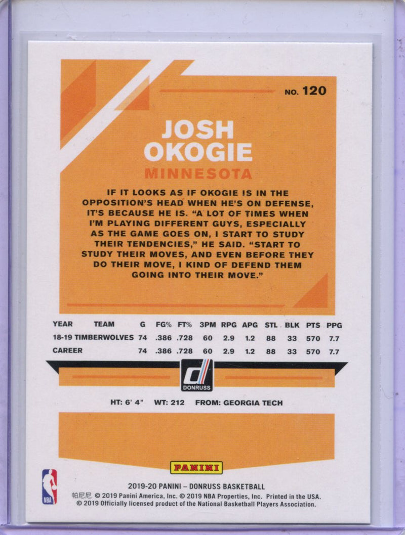 2019-20 Panini Donruss Josh Okogie Green Laser 80/99