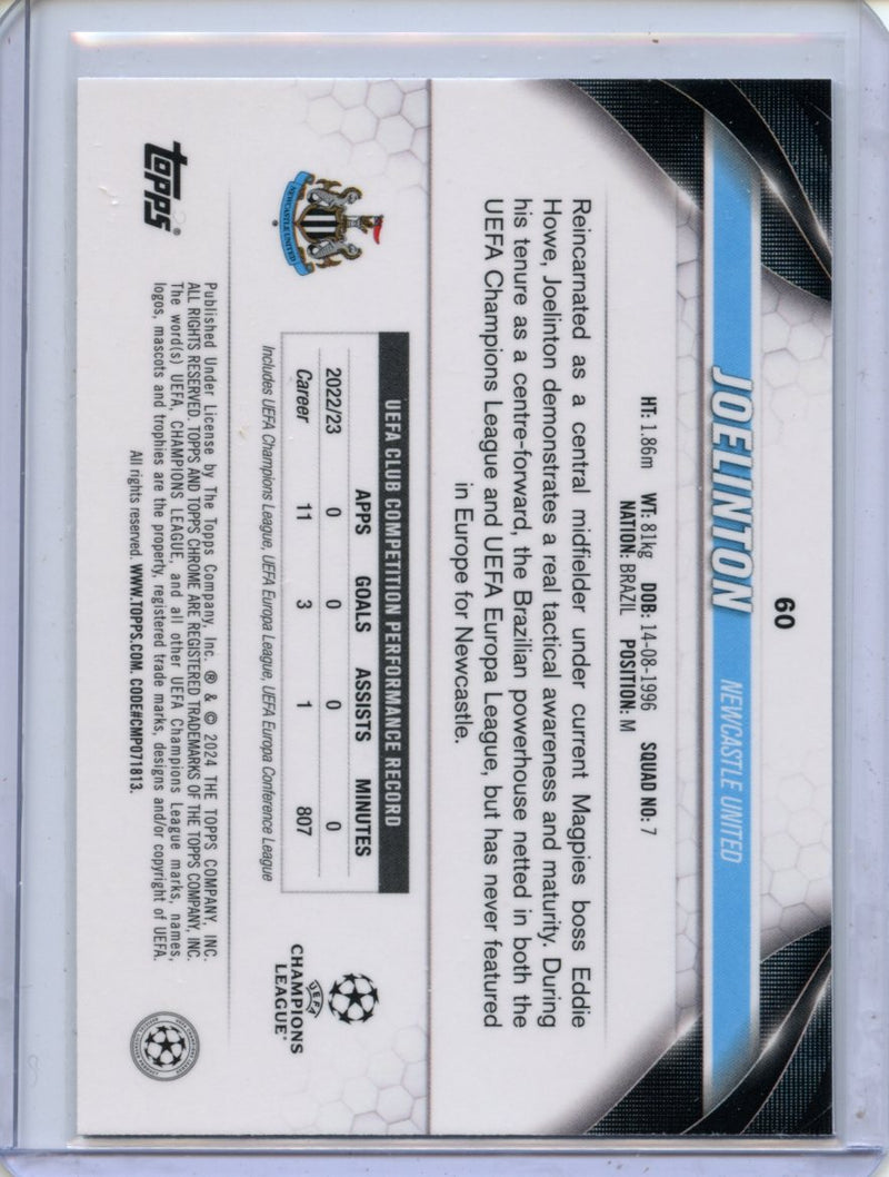 2023-24 Topps Chrome UEFA Joelinton Violet Speckle 45/299