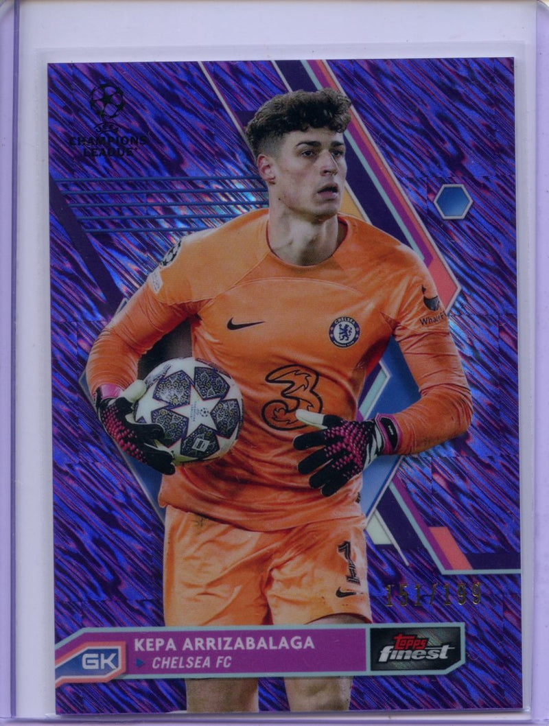 2022-23 Topps Finest UEFA Club Competitions Kepa Arrizabalaga Purple Shimmer 151/299
