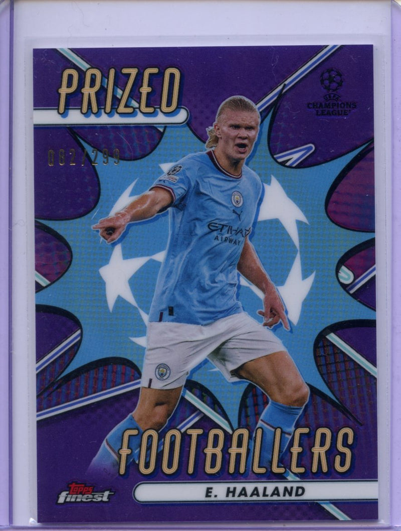 2022-23 Topps Finest UEFA Club Competitions Erling Haaland Prized Footballers Purple 82/299