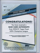 2020-21 Topps Finest UEFA Joshua Zirkzee Autographs Neon Green 97/99