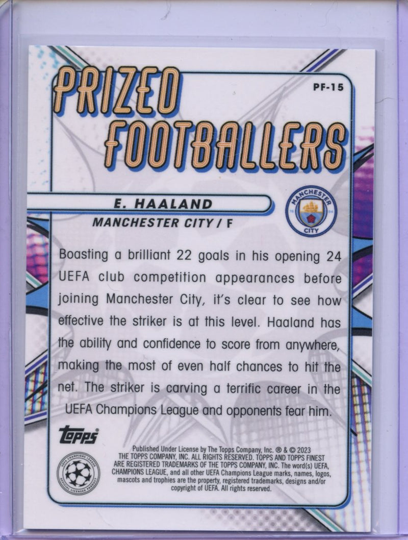 2022-23 Topps Finest UEFA Club Competitions Erling Haaland Prized Footballers Purple 82/299