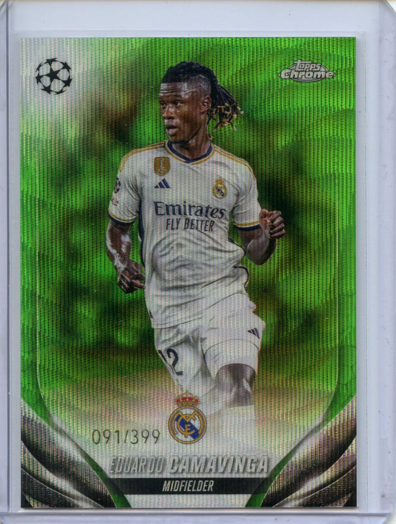 2023-24 Topps Chrome UEFA Eduardo Camavinga Neon Green Wave 91/399