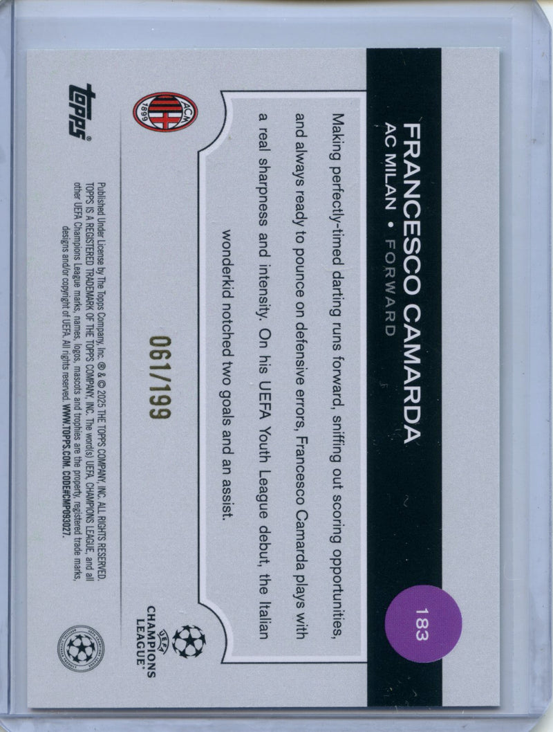 2024-25 Topps UEFA Club Competitions Francesco Camarda Neon Green Inferno 61/199