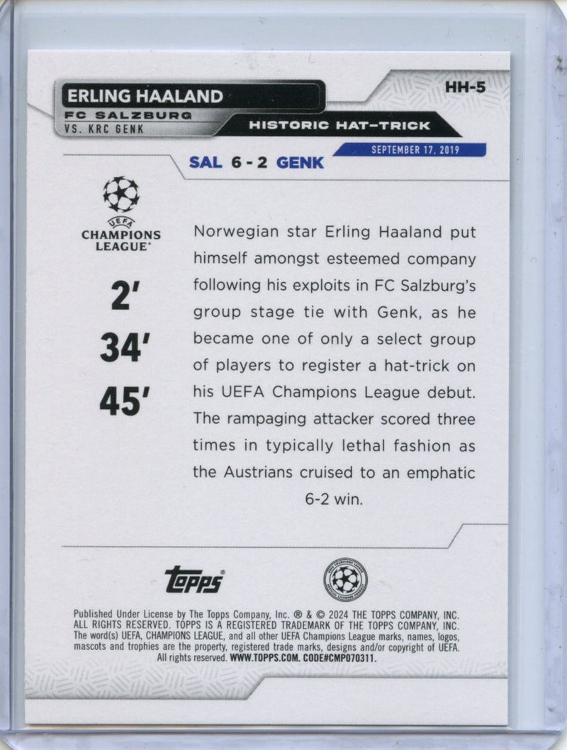 2023-24 Topps UEFA CC Erling Haaland Historic Hat Tricks