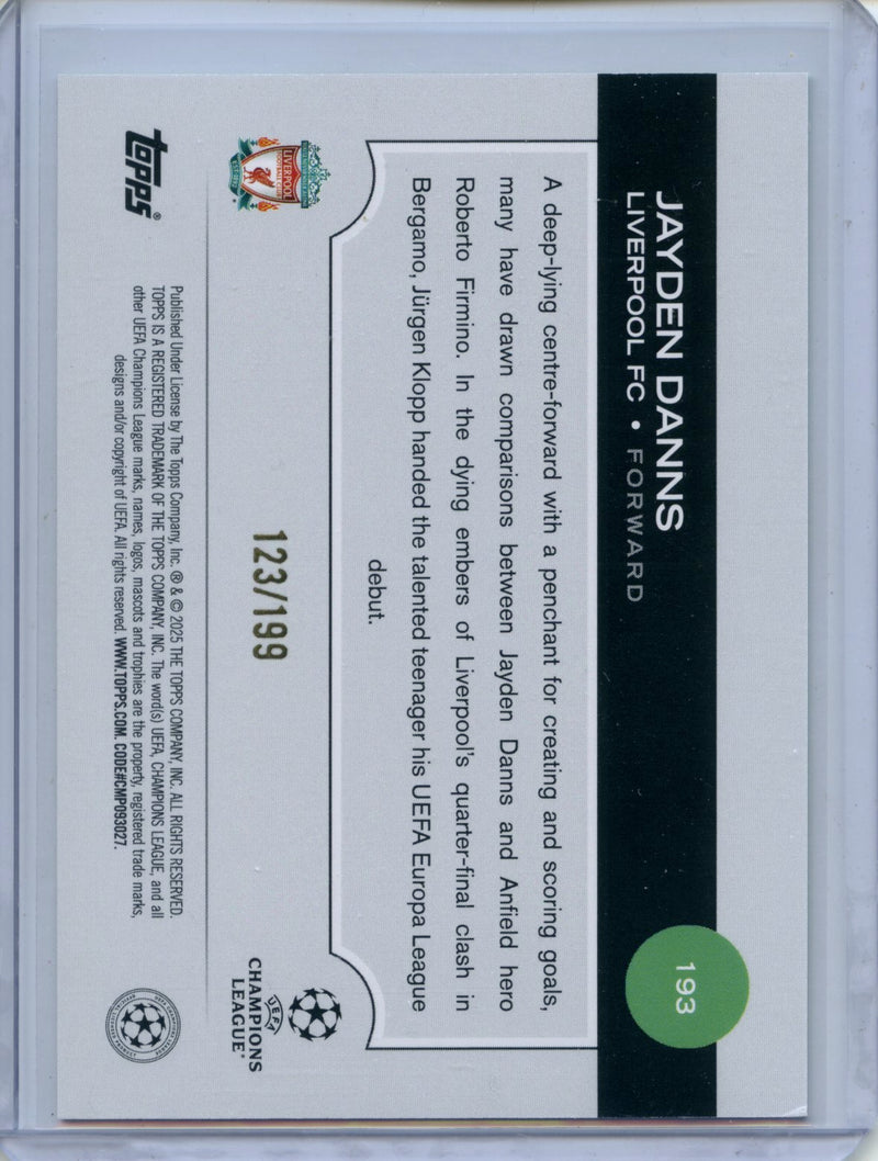 2024-25 Topps UEFA Club Competitions Jayden Danns Neon Green Inferno 123/199