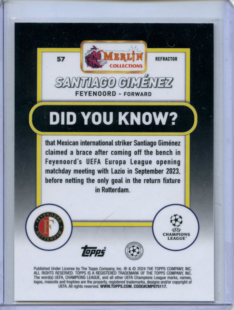 2023-24 Topps Merlin UEFA Santiago Gimenez Refractor