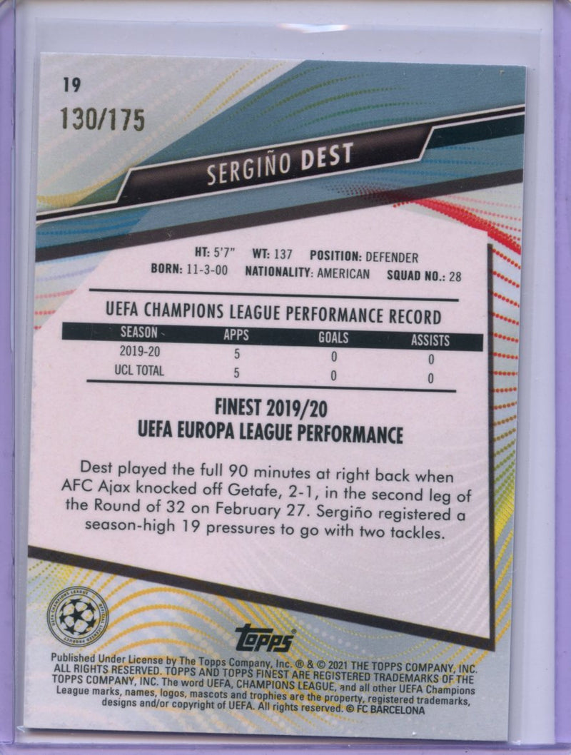 2020-21 Topps Finest UEFA Champions League Sergino Dest Speckle Refractor 130/175
