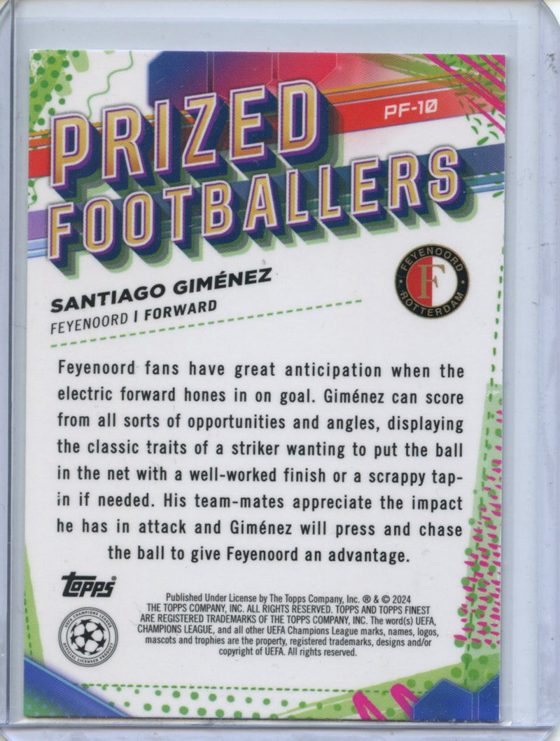 2023-24 Topps Finest UEFA Club Competitions Santiago Gimenez Prized Footballers PF-10