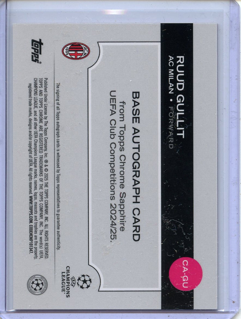 2024-25 Topps Chrome Sapphire UEFA Club Comps Ruud Gullit Orange Autograph 17/25