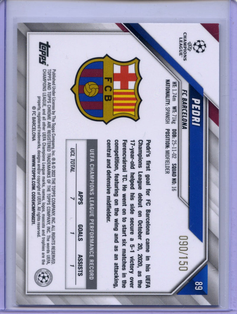 2021-22 Topps Chrome UEFA CL Pedri Blue Refractor 90/150