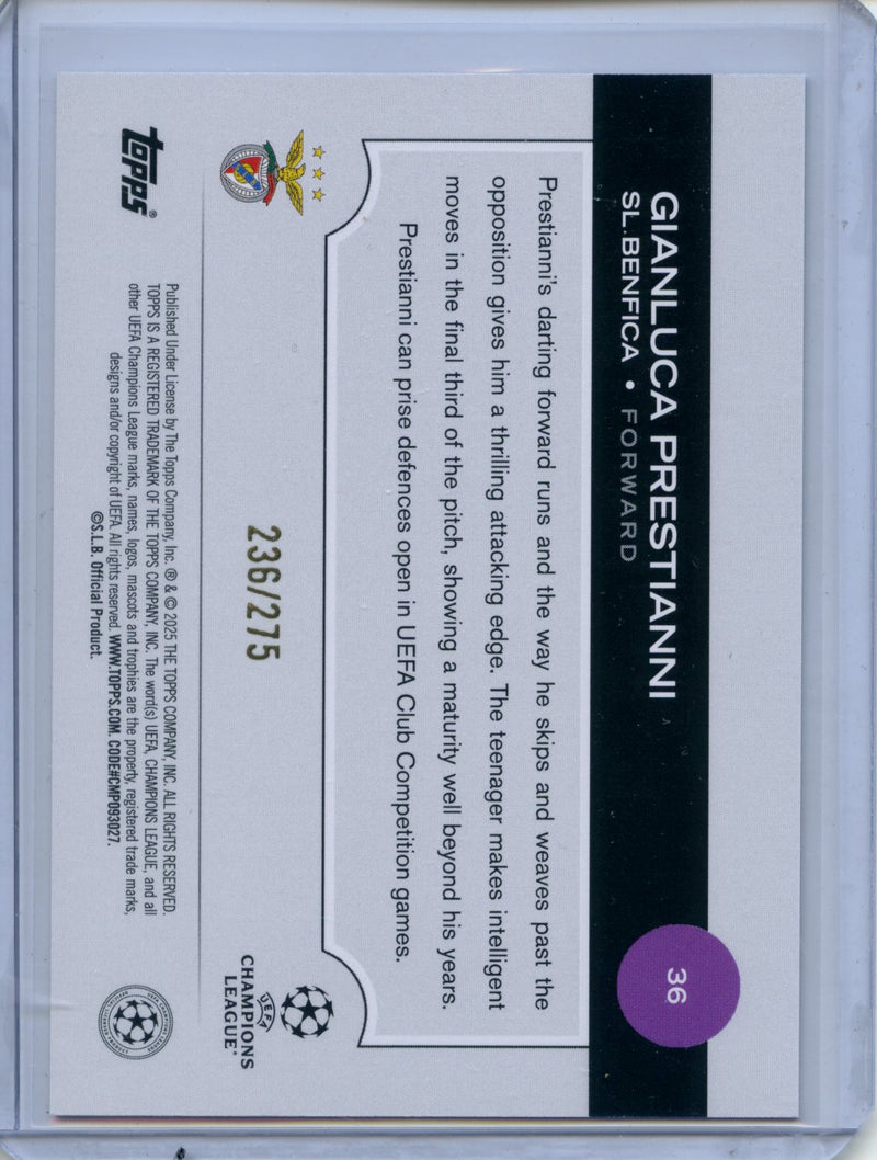 2024-25 Topps UEFA Club Competitions Gianluca Prestianni Navy Blue 236/275