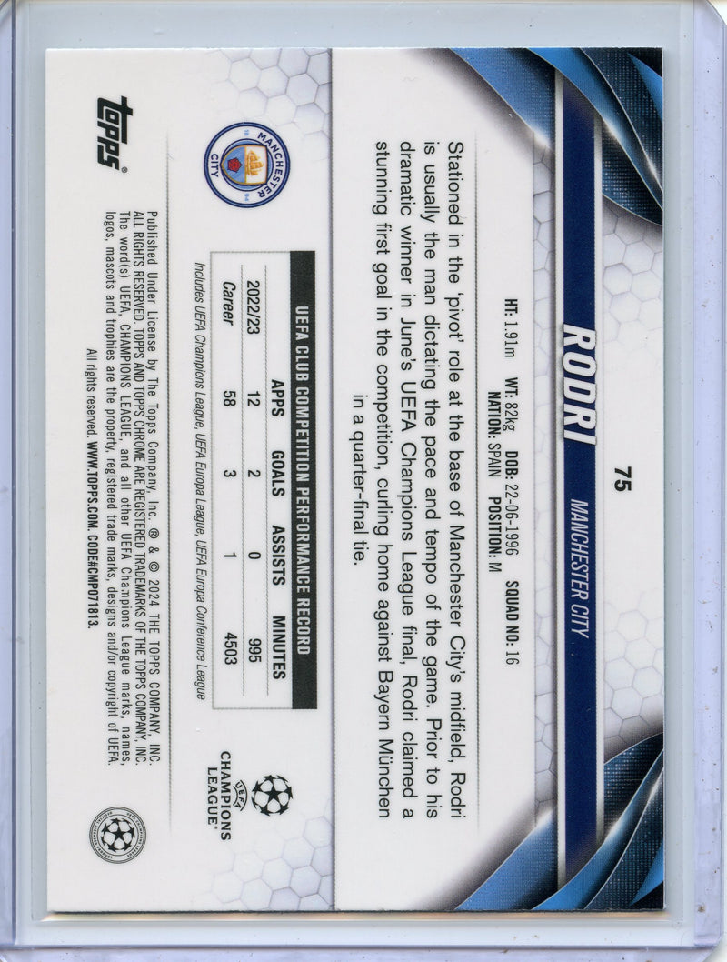 2023-24 Topps Chrome UEFA Club Competitions Rodri Neon Green Wave 92/399
