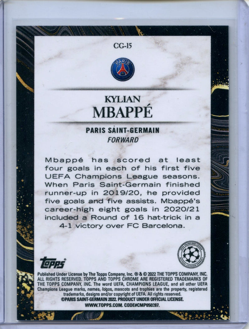 2021-22 Topps Chrome UEFA CL Kylian Mbappe Chasing Glory