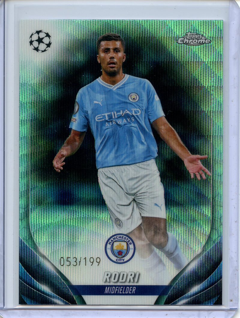 2023-24 Topps Chrome UEFA Club Competitions Rodri Aqua Wave 53/199