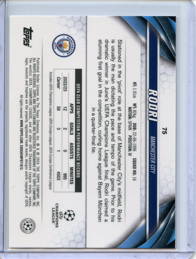 2023-24 Topps Chrome UEFA Club Competitions Rodri Aqua Wave 53/199