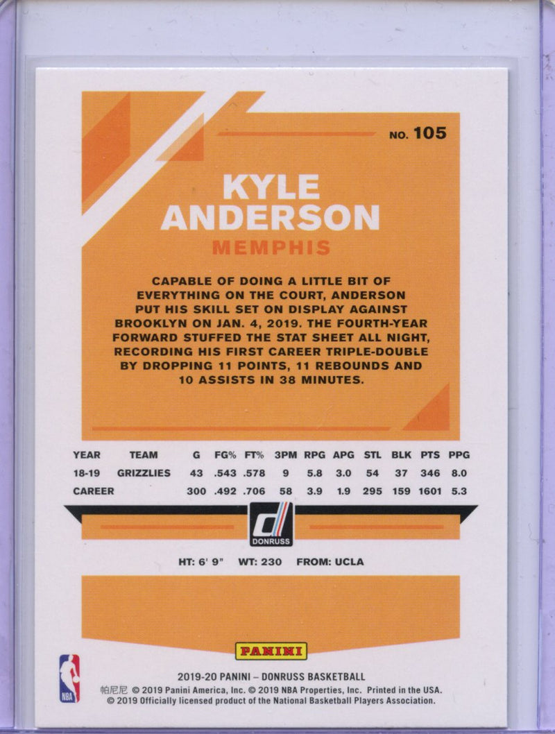 2019-20 Panini Donruss Kyle Anderson Green Flood