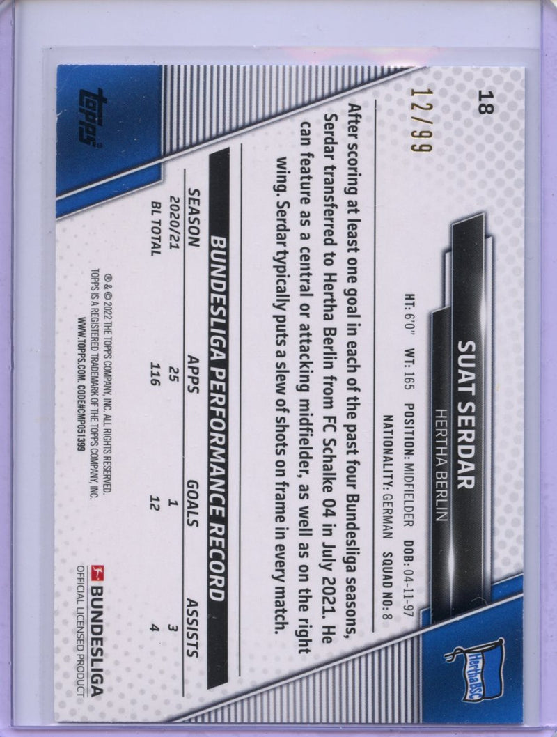 2021-22 Topps Bundesliga Soccer Suat Serdar Blue Foil 12/99