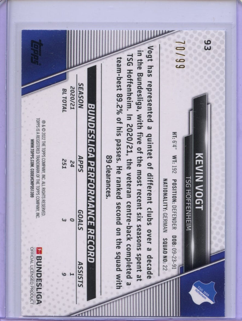 2021-22 Topps Bundesliga Soccer Kevin Vogt Blue Foil 70/99