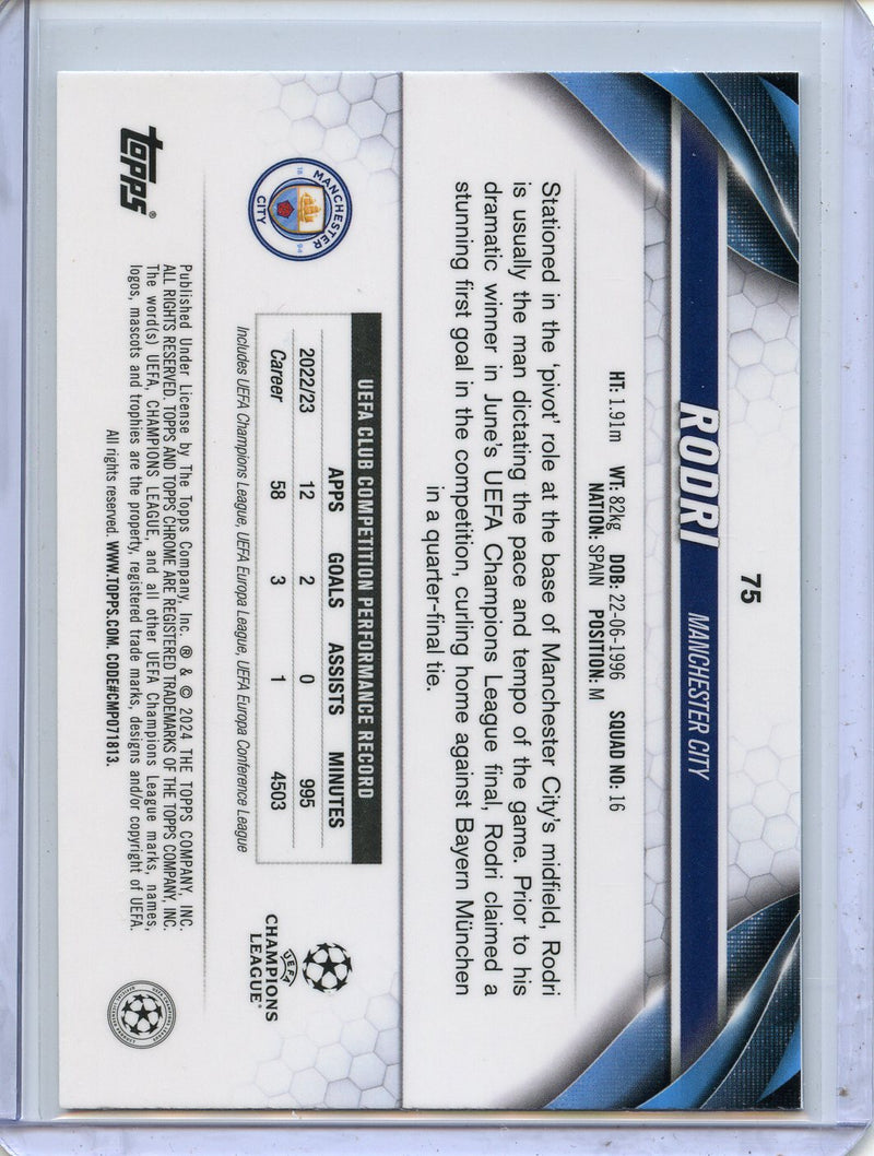 2023-24 Topps Chrome UEFA Club Competitions Rodri Aqua Prism