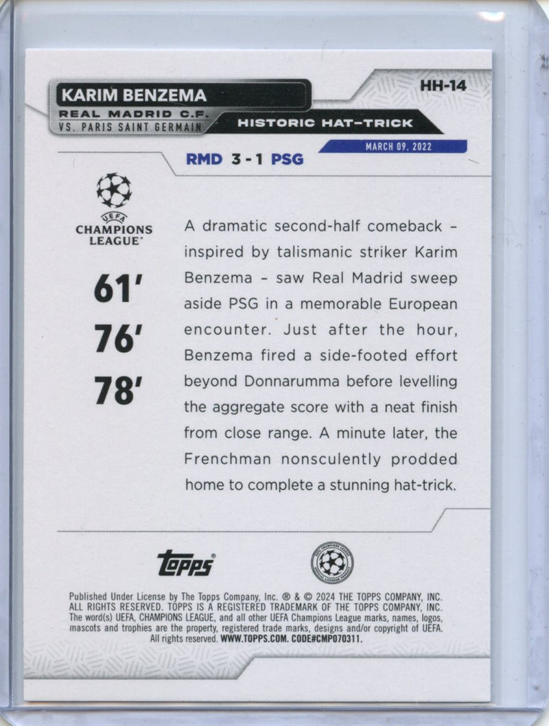 2023-24 Topps UEFA CC Karim Benzema Historic Hat Tricks