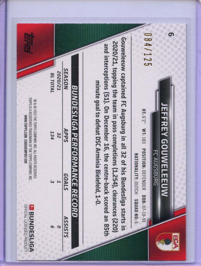 2021-22 Topps Bundesliga Soccer Jeffrey Gouweleeuw Fuchsia Foil 84/125