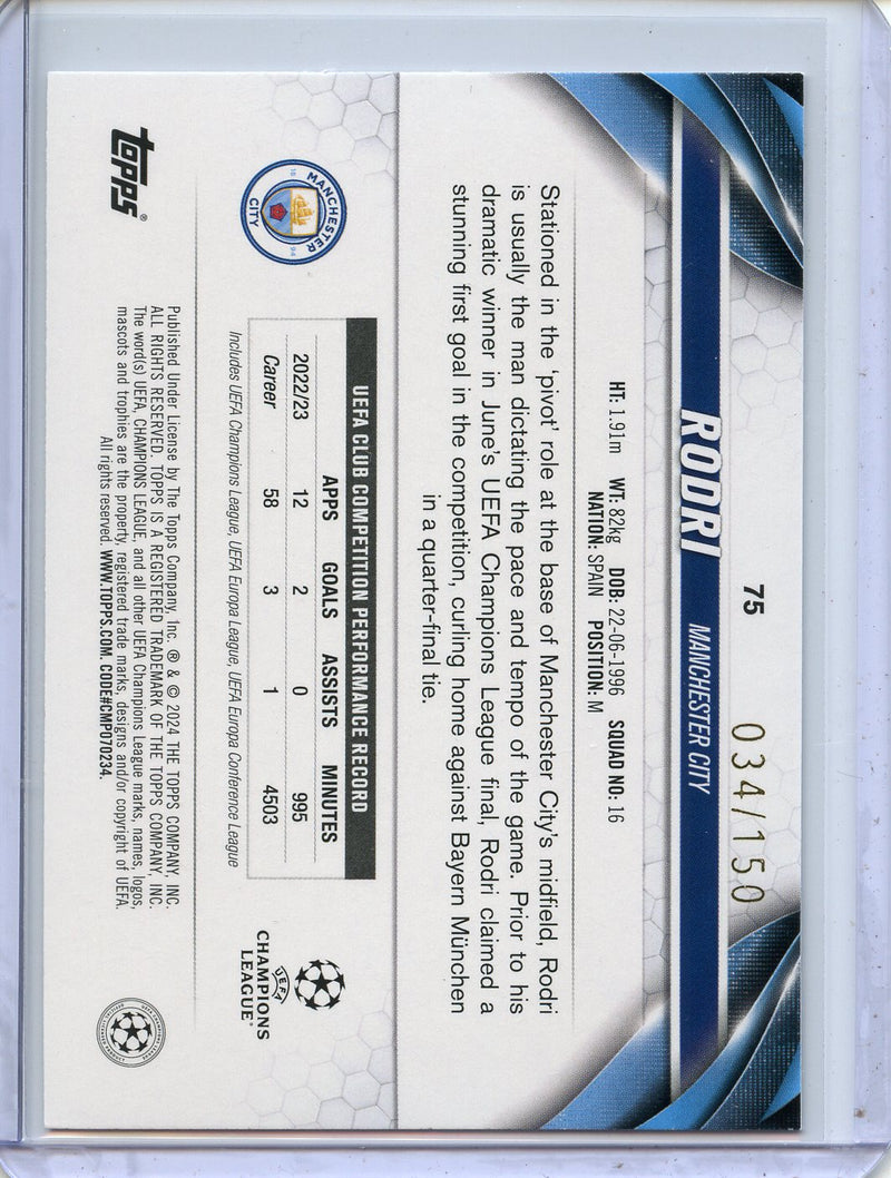 2023-24 Topps UEFA Club Competitions Rodri Black and White Icy 34/150