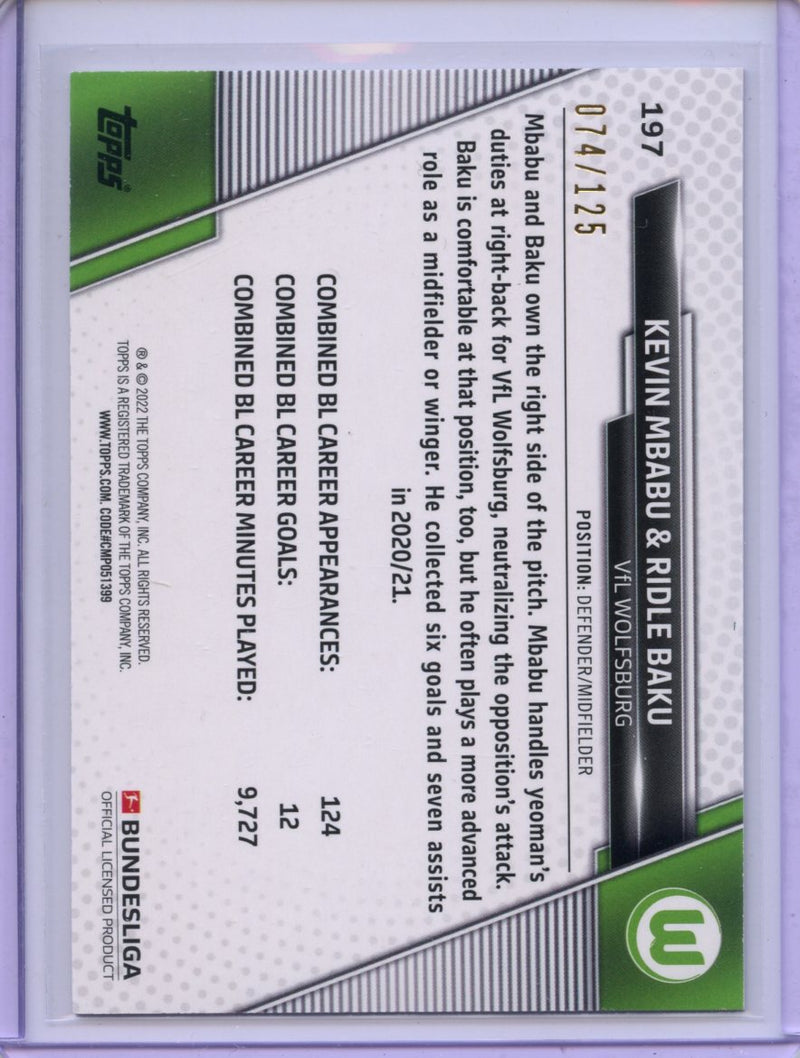 2021-22 Topps Bundesliga Soccer Strong Right Wingers Kevin Mbabu/Ridle Baku Fuchsia Foil 74/125