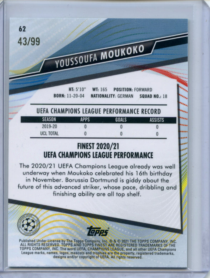 2020-21 Topps Finest UEFA Youssoufa Moukoko Neon Green 43/99