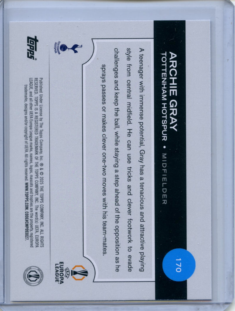 2024-25 Topps UEFA Club Competitions Archie Gray Purple Flowfractor