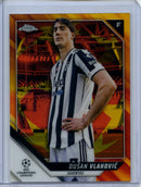 2021-22 Topps Chrome UEFA CL Dusan Vlahovic Red & Gold Starball