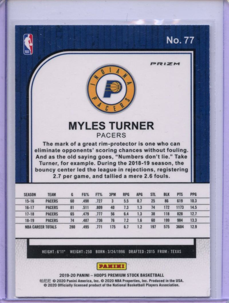 2019-20 Hoops Premium Myles Turner Silver