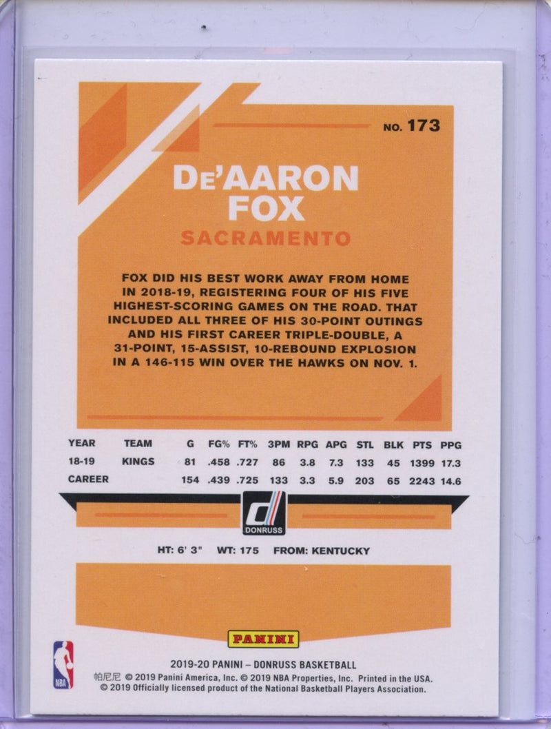 2019-20 Panini Donruss De'Aaron Fox Green Flood