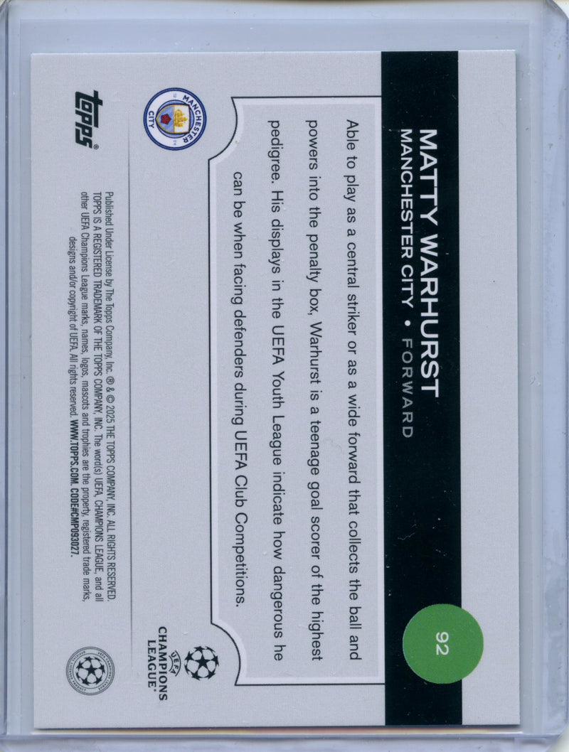 2024-25 Topps UEFA Club Competitions Matty Warhurst Green Flowfractor
