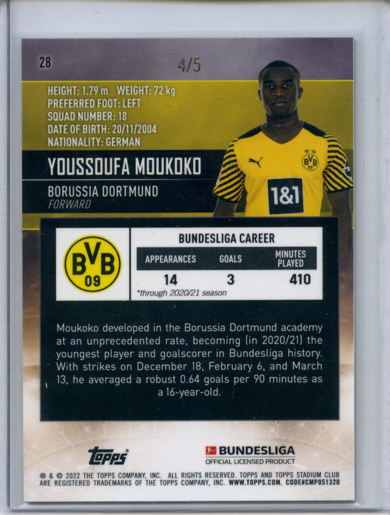 2021-22 Topps Bundesliga Stadium Club Chrome Youssoufa Moukoko Red Refractor 4/5