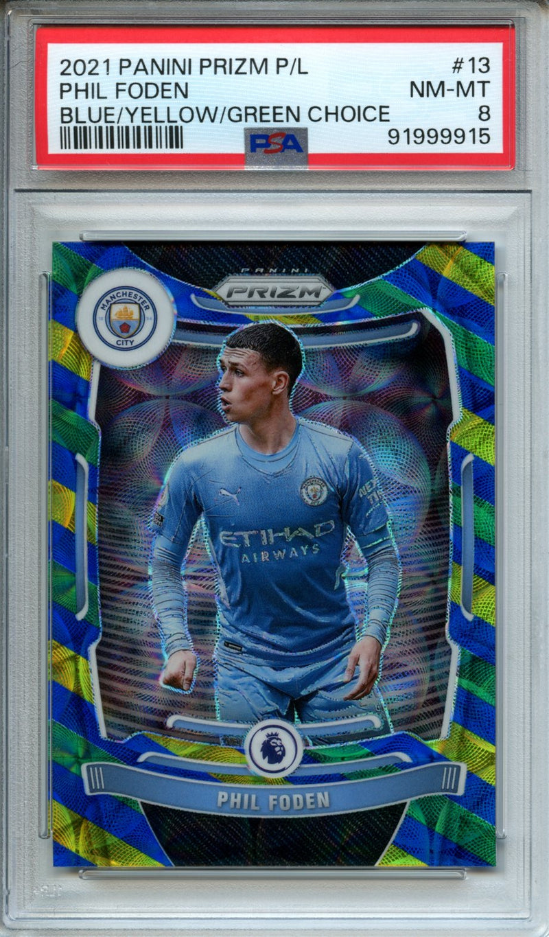 2021-22 Prizm Premier League Phil Foden Blue/Yellow/Green Choice