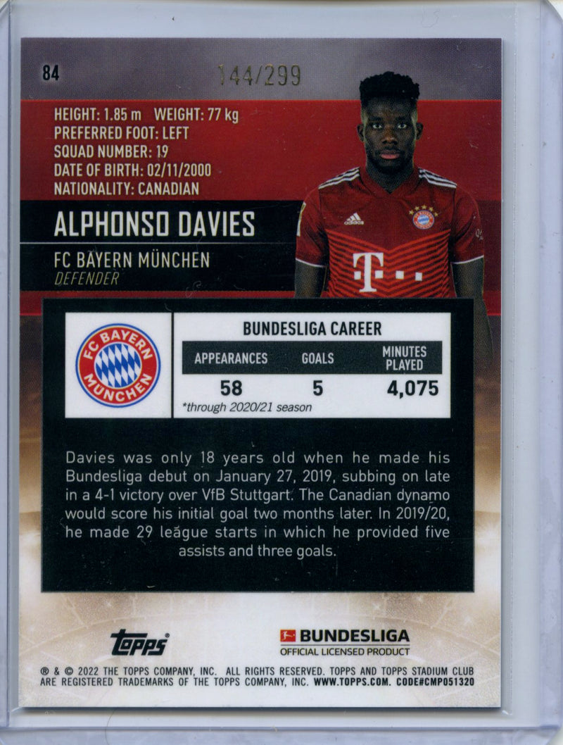 2021-22 Topps Bundesliga Stadium Club Chrome Alphonso Davies Purple Refractor 144/299