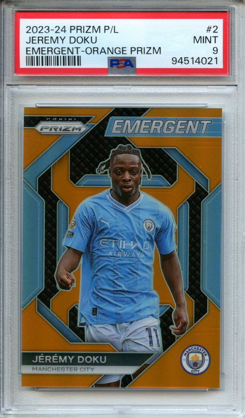 2023-24 Prizm Premier League Jeremy Doku Emergent Orange 1/25