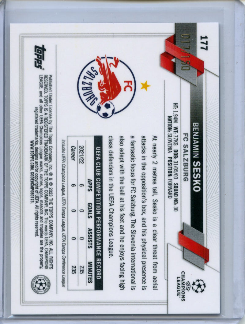 2022-23 Topps Chrome UEFA Gabriel Benjamin Sesko Blue Refractor 17/150