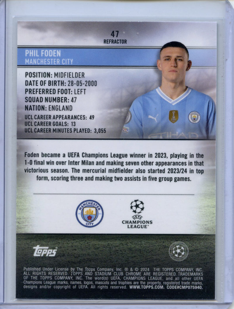 2023-24 Topps Stadium Club UEFA Club Competitions Phil Foden Refractor