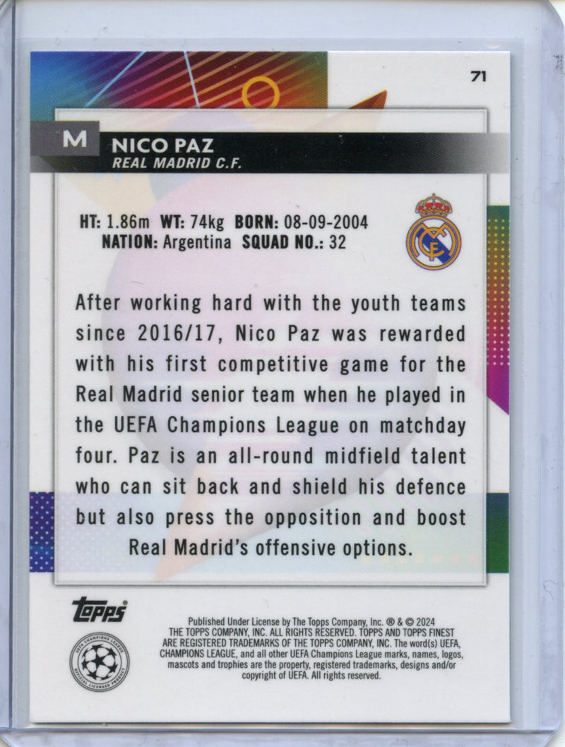 2023-24 Topps Finest UEFA Club Competitions Nico Paz