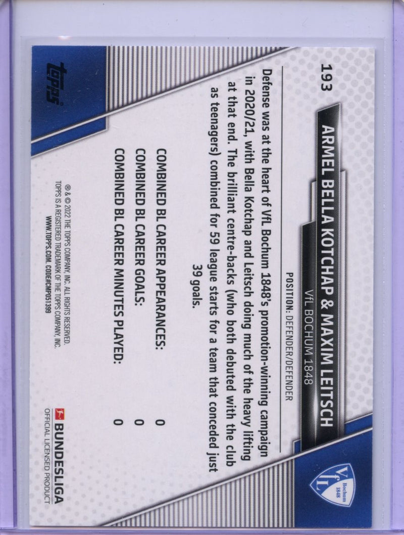 2021-22 Topps Bundesliga Soccer Armel Bella Kotchap/Maxim Leitsch Highly Talented Defensive Line Speckle Foil