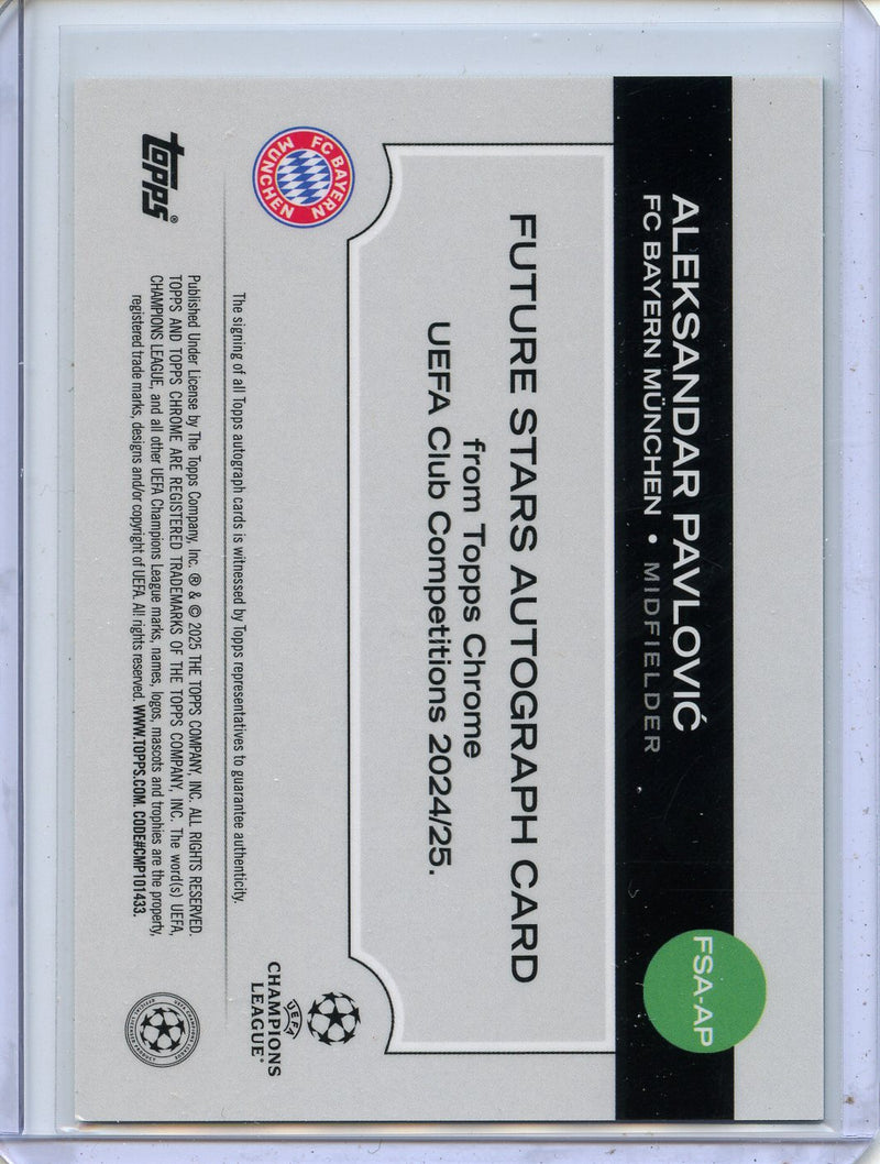 2024-25 Topps Chrome UEFA Club Comps Aleksandar Pavlovic Green Autographs 37/99