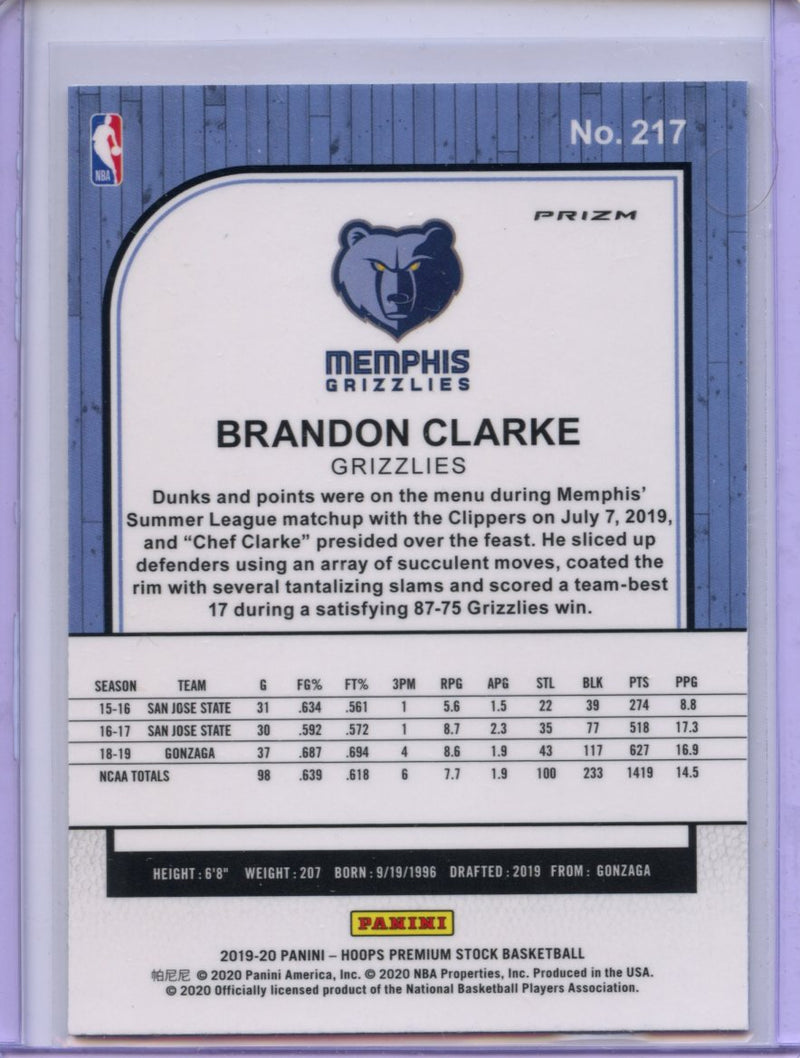 2019-20 Hoops Premium Brandon Clarke Green Prizm